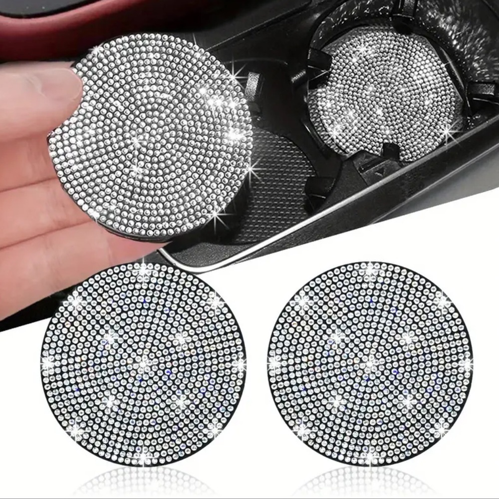 2pcs Bling Silver Car Cup Holder Coaster